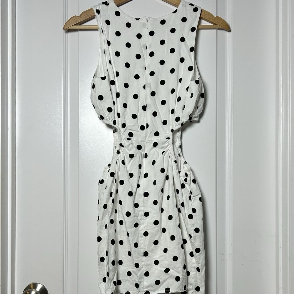 Olivaceous Black White Polka Dot Cutout Waist Mini Dress French Clean Girl Style - Picture 2 of 2